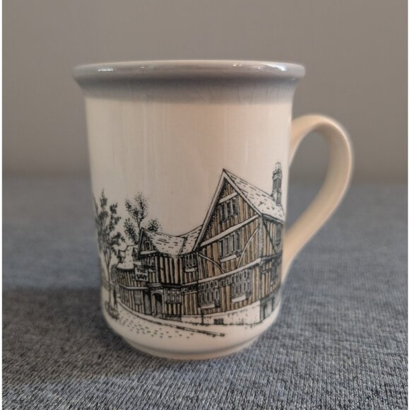 Biltons England Stoneware Mug, Village/Pub Scene with Gray Rim - Picture 2 of 4